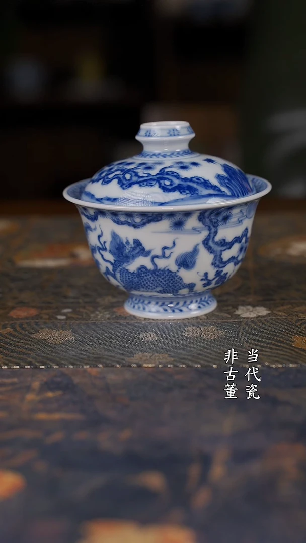 望月怀古麒麟望月盖碗