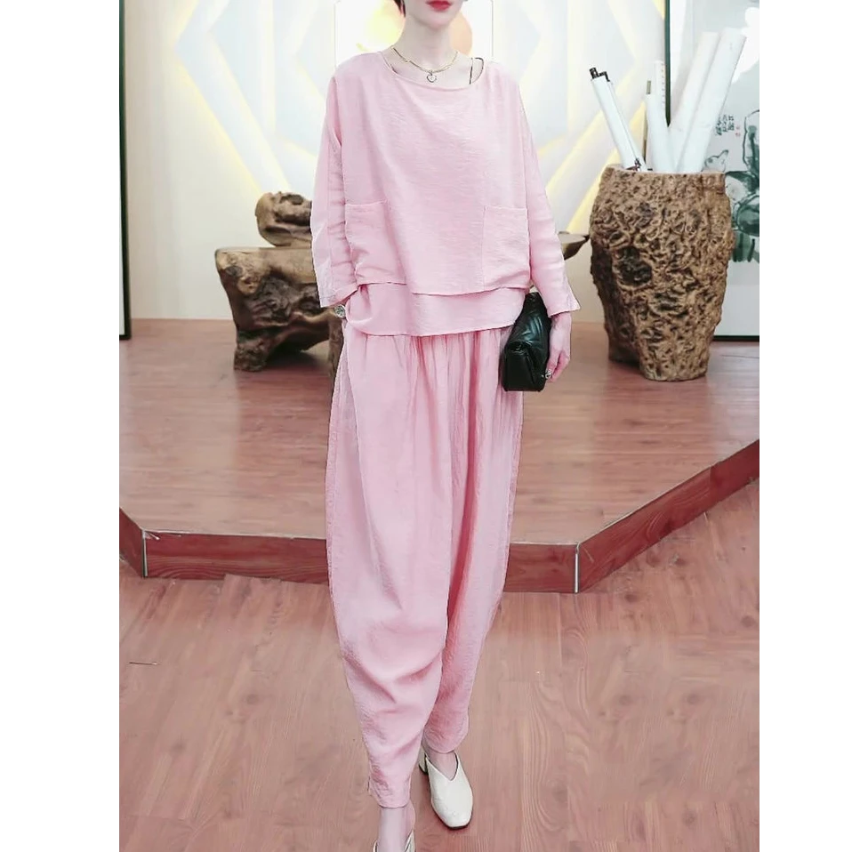 文艺复古套装女2025春秋新款气质宽松显瘦马甲吊带小脚裤三件套装