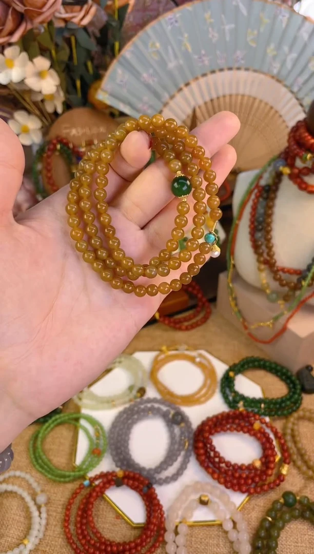 【闪购商品】和田玉手串18K金镶嵌糖玉