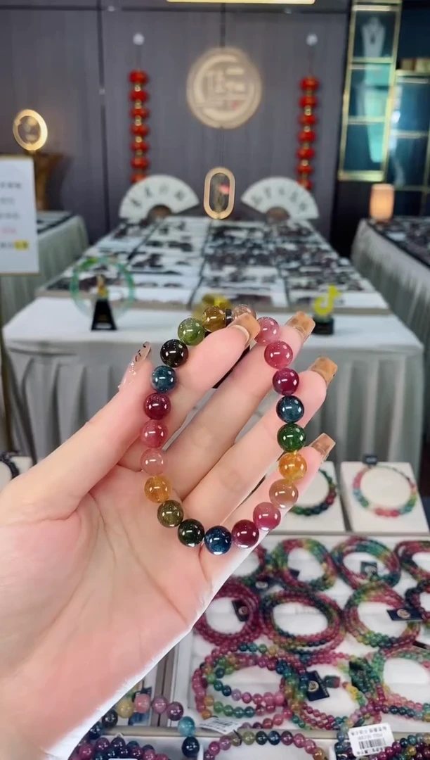 未镶嵌老矿碧玺色标彩虹单圈手串9mm+碧玺dan多样性发货一条