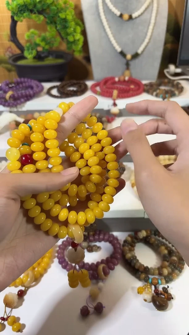 手串菩提根/象牙果8*11黄色菩提108颗