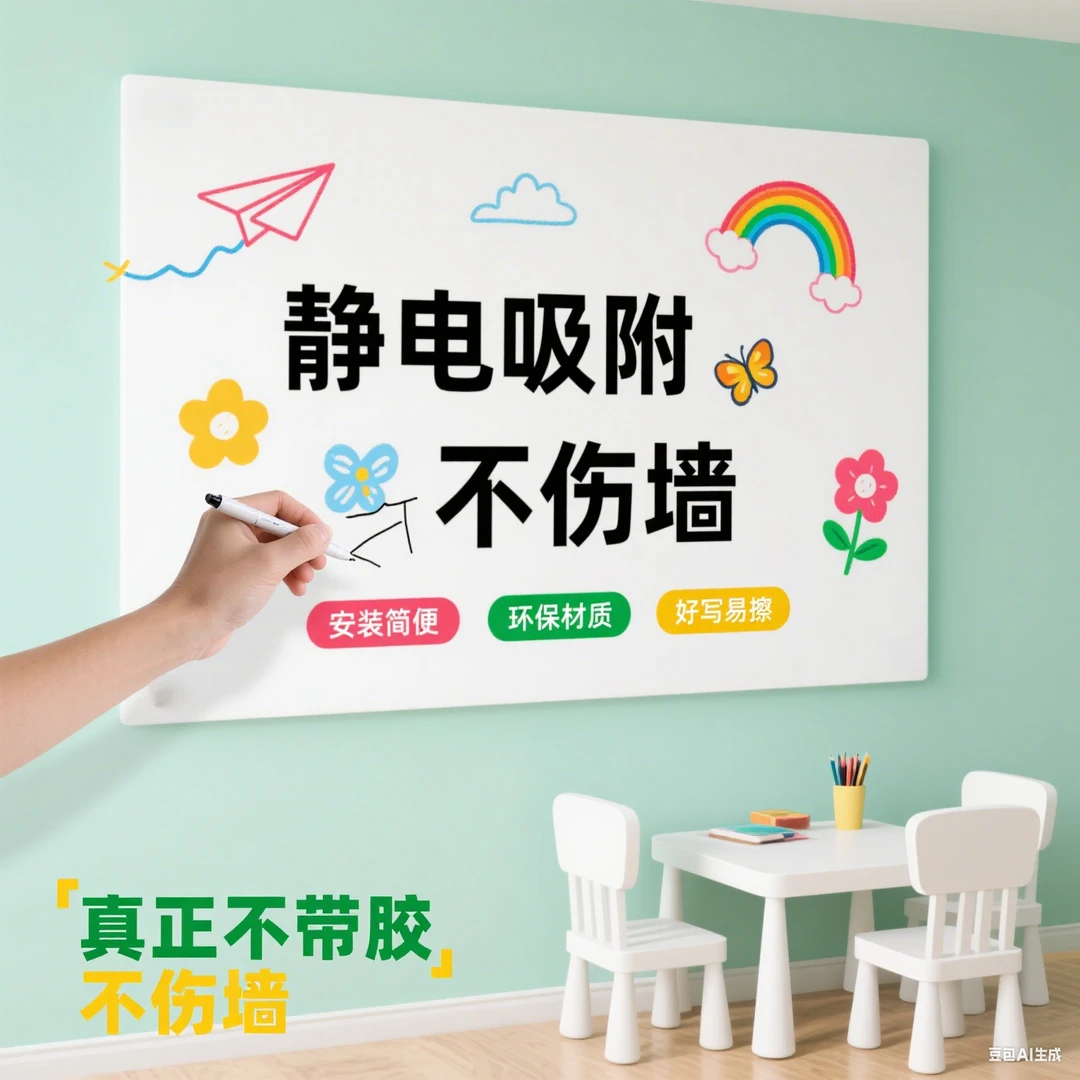 静电白板墙贴纸磁性吸附黑板贴涂鸦画画写字板儿童擦写墙面可移除