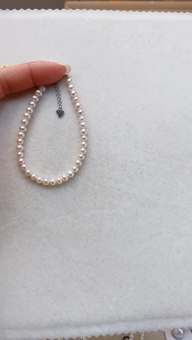 【闪购商品】淡水珍珠项链银S925镶嵌极光白鹅蛋手链