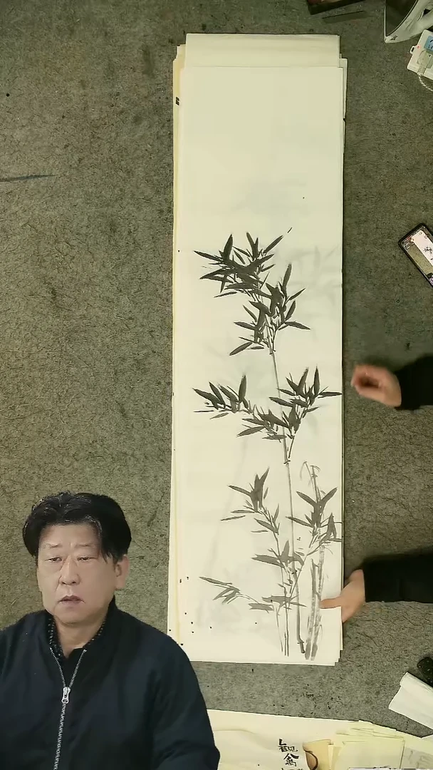 国画四尺对开  墨竹条屏 34*138cm