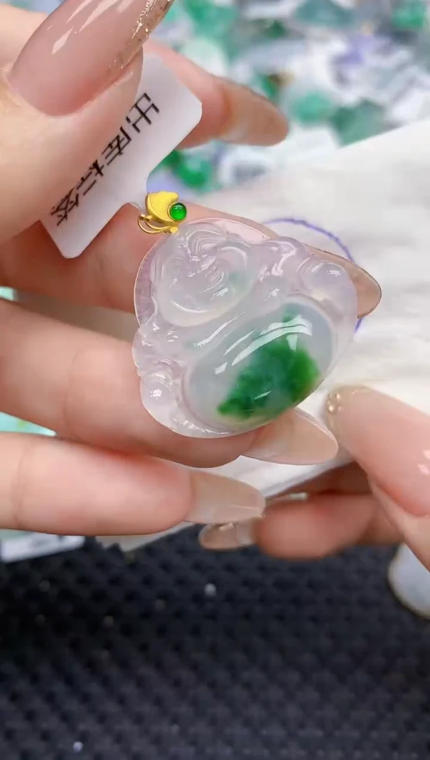 翡翠18K金镶嵌颈饰357   天然翡翠A货  百元以上9米证书费自理