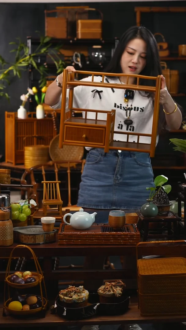 久香手工竹丝博古架