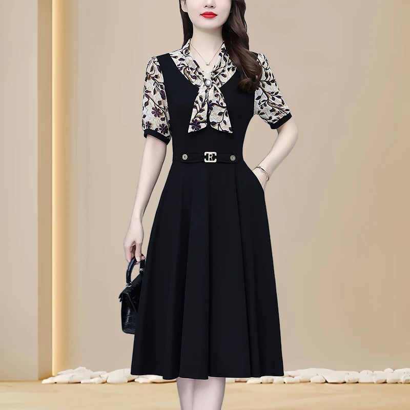 阔太太遮肚短袖连衣裙夏季新款洋气时尚修身显瘦胖妈妈夏季裙子