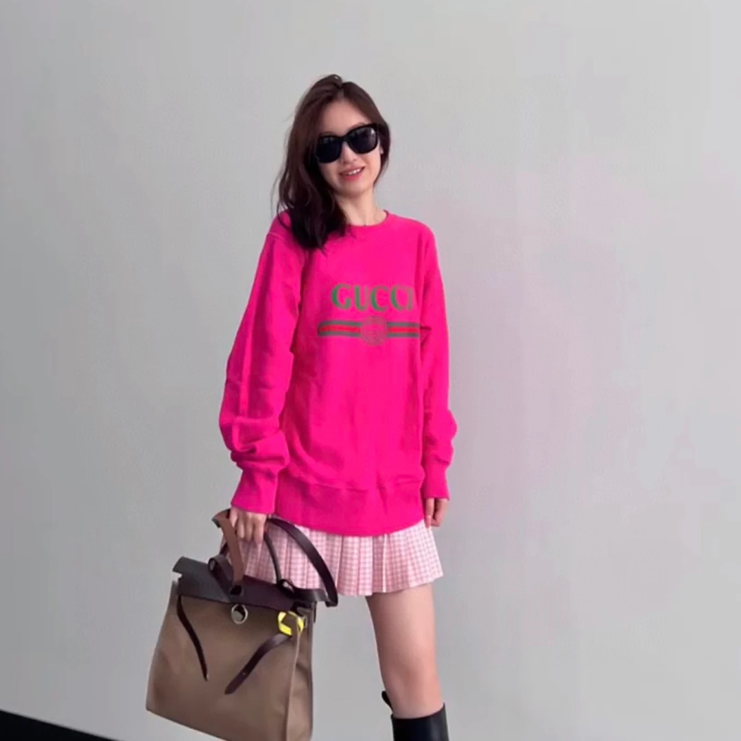 95新 GUCCI/古驰 玫粉色卫衣/尺码XS/000