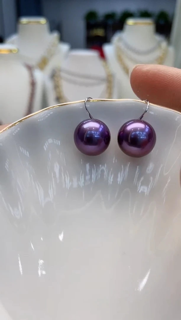 【闪购商品】淡水珍珠耳饰18K金镶嵌淡水耳钩 12-13 帝王紫