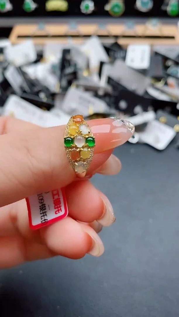 银S925镶嵌戒指翡翠1