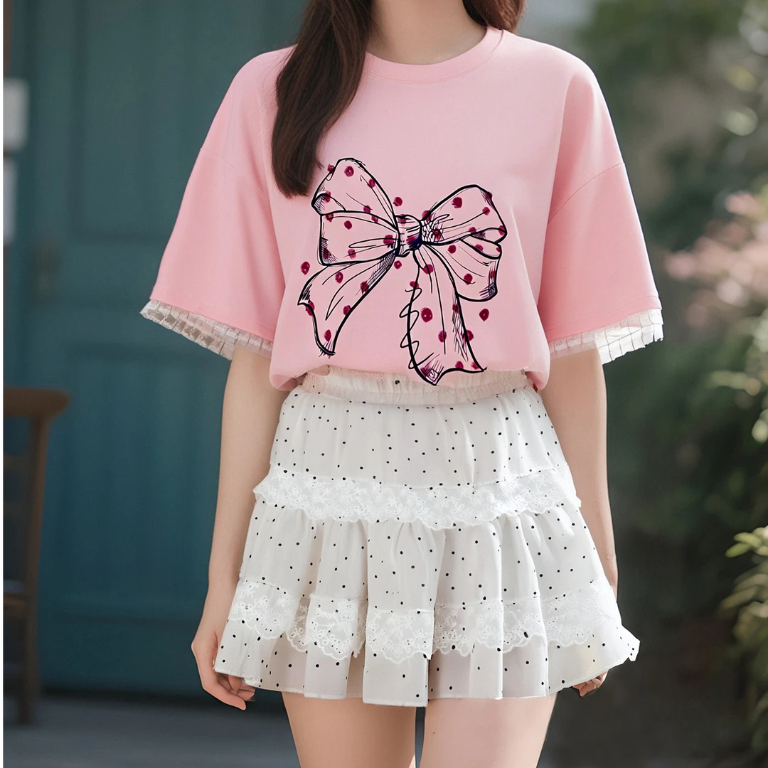 本色一生 2025夏女士A3-2509少女感甜美显瘦波点印花超短蛋糕裙