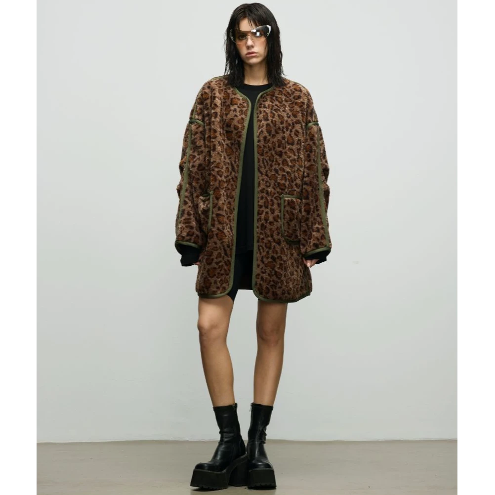 GG潮牌秋冬时尚休闲宽松复古两面穿豹纹中长款羊羔绒外套-154034