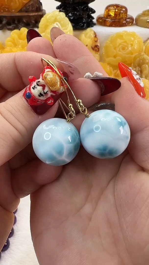 【闪购商品】针钠钙石（海纹石）耳饰银S925镶嵌耳环