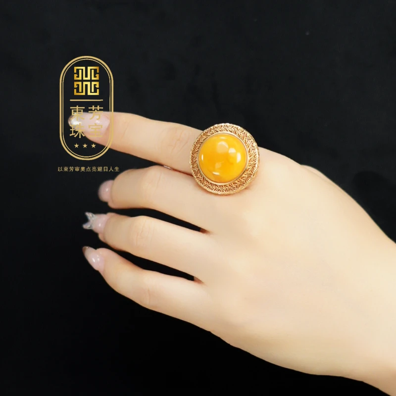 東芳珠宝-俄料蜜蜡戒指开口气质时尚复古简约豪华镶嵌精美DMZ231