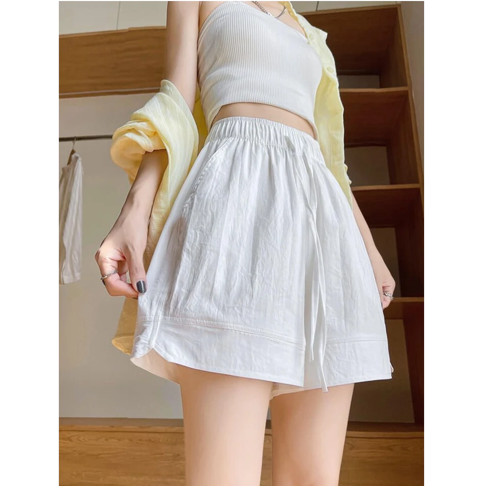 白色休闲短裤女夏季2025新款小个子宽松阔腿显瘦百搭休闲运动短裤
