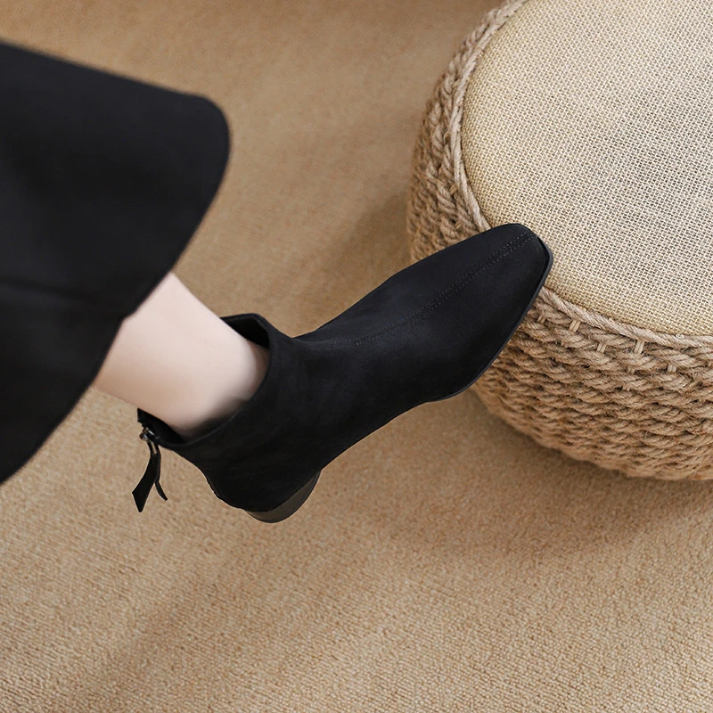 普罗旺斯~短靴女弹力靴子新款秋冬瘦瘦靴袜靴绒面冬季平底马丁靴