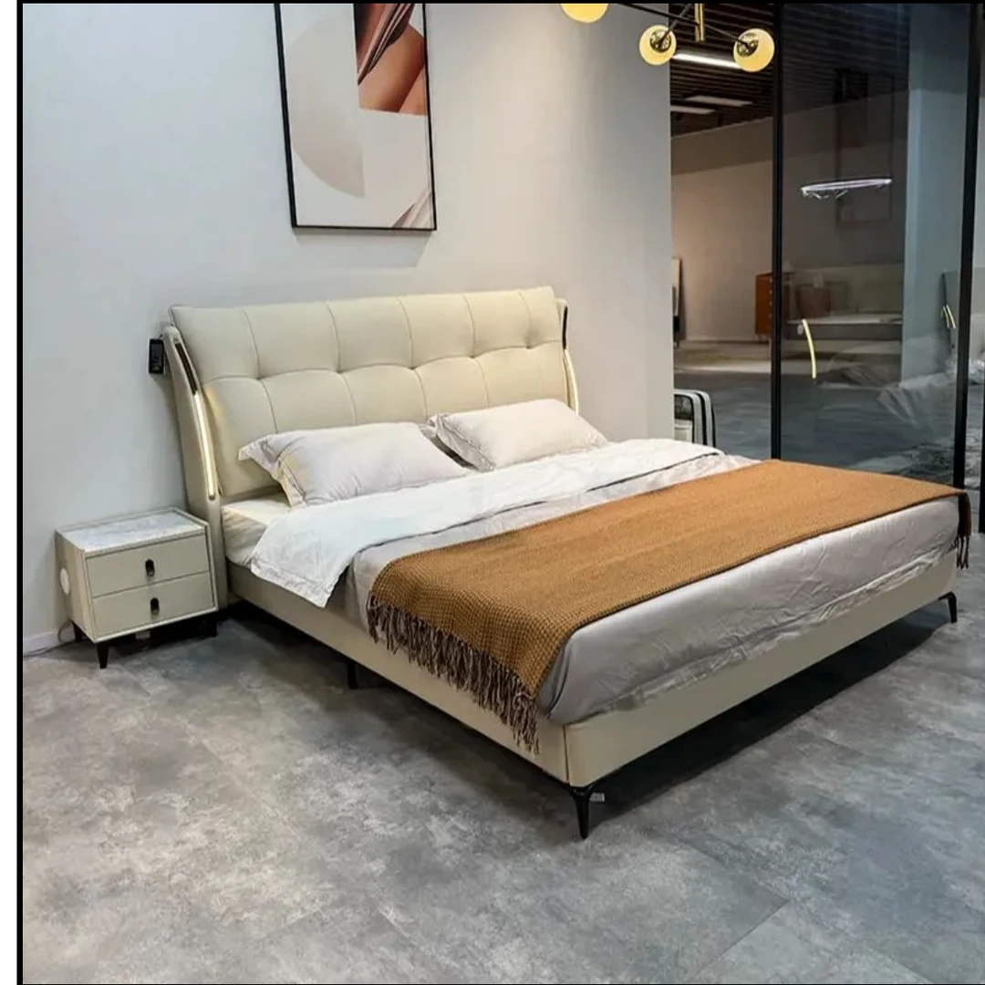 床主卧大床1.8米双人床储物轻奢真皮主卧室婚床定制2×2.2m#688