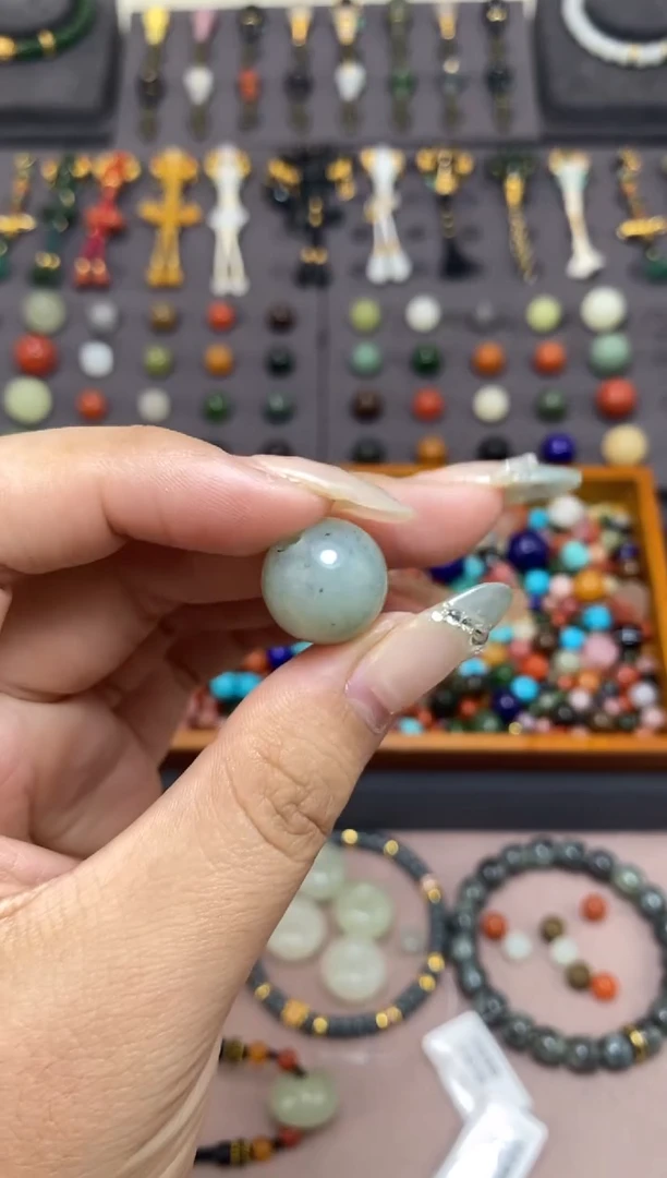 未镶嵌和田玉挂件16mm青花单珠