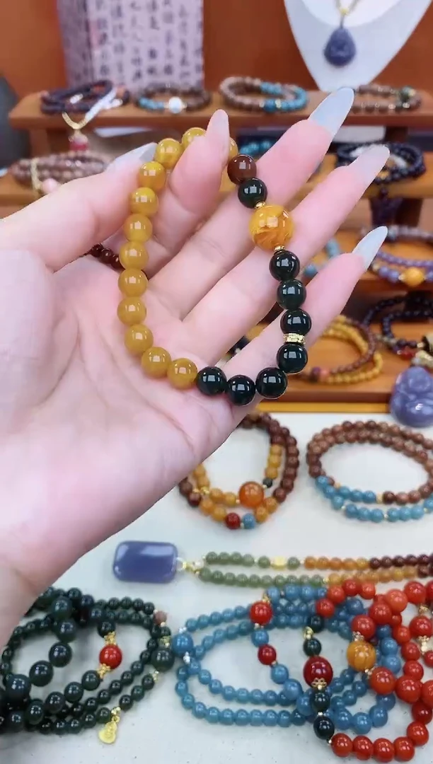 未镶嵌蜜蜡手链08老蜡单圈和田