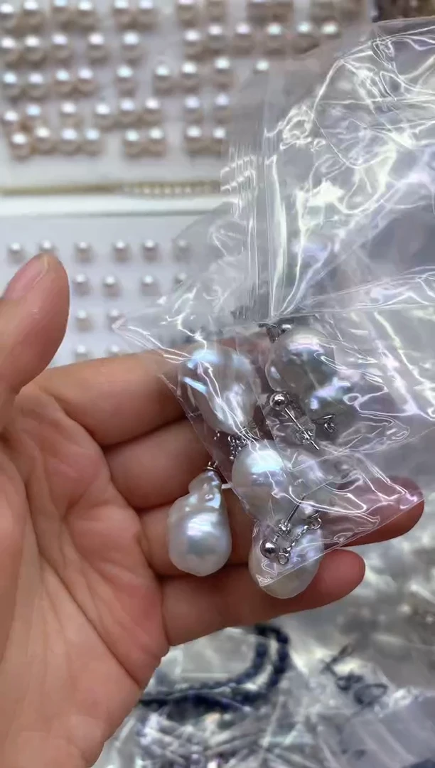 银S925镶嵌淡水珍珠耳饰多样性发其一，非无暇