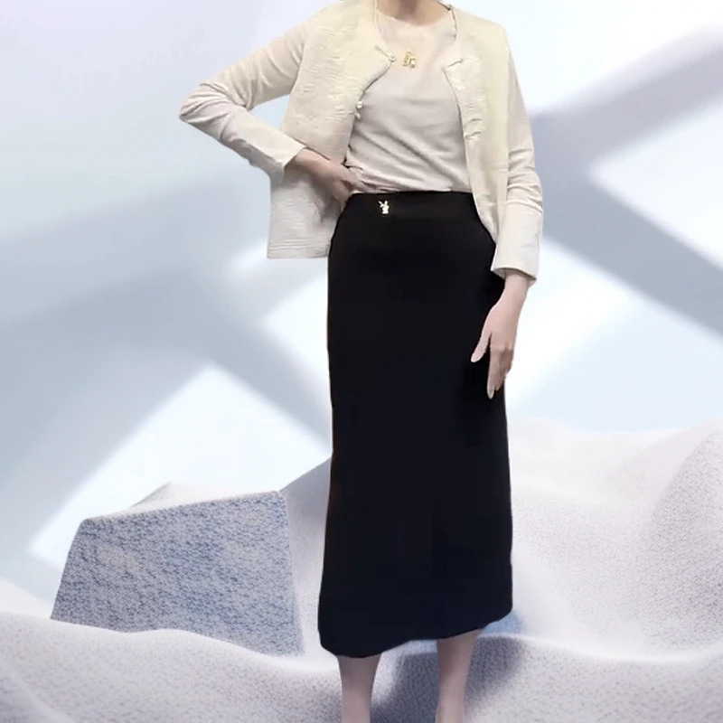 大窦窦胖妹妹大码简约高腰开叉西装半身裙女中长款显瘦通勤直筒裙