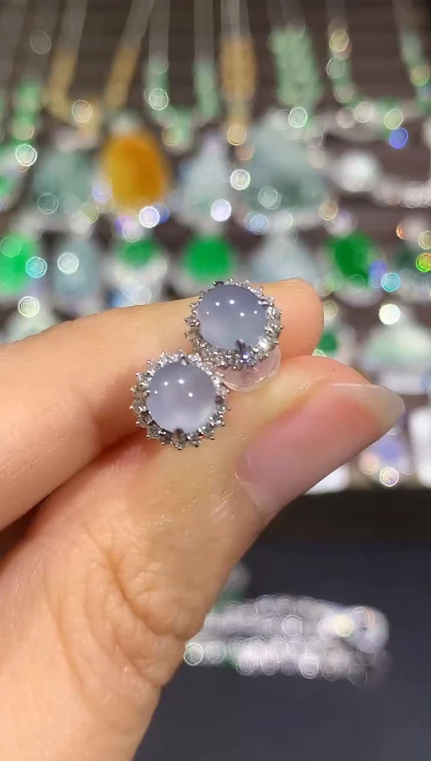 18K金镶嵌翡翠耳饰B29紫货有色差