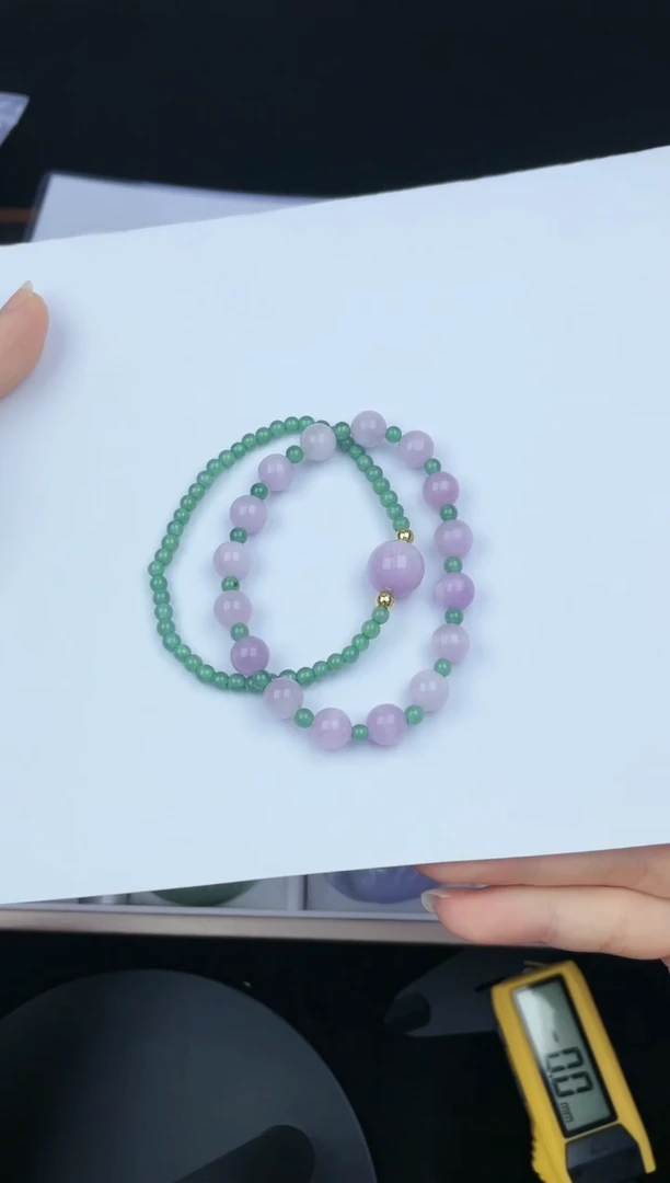 未镶嵌手串翡翠孤品5C080紫翠绿手串一套