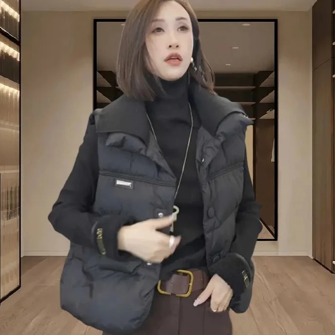 2025新款秋冬韩版针织领棉服马夹宽松外套短款加厚坎肩潮流减龄