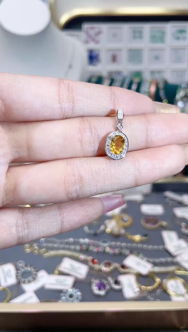 银S925镶嵌吊坠(不含链)黄晶天然宝石