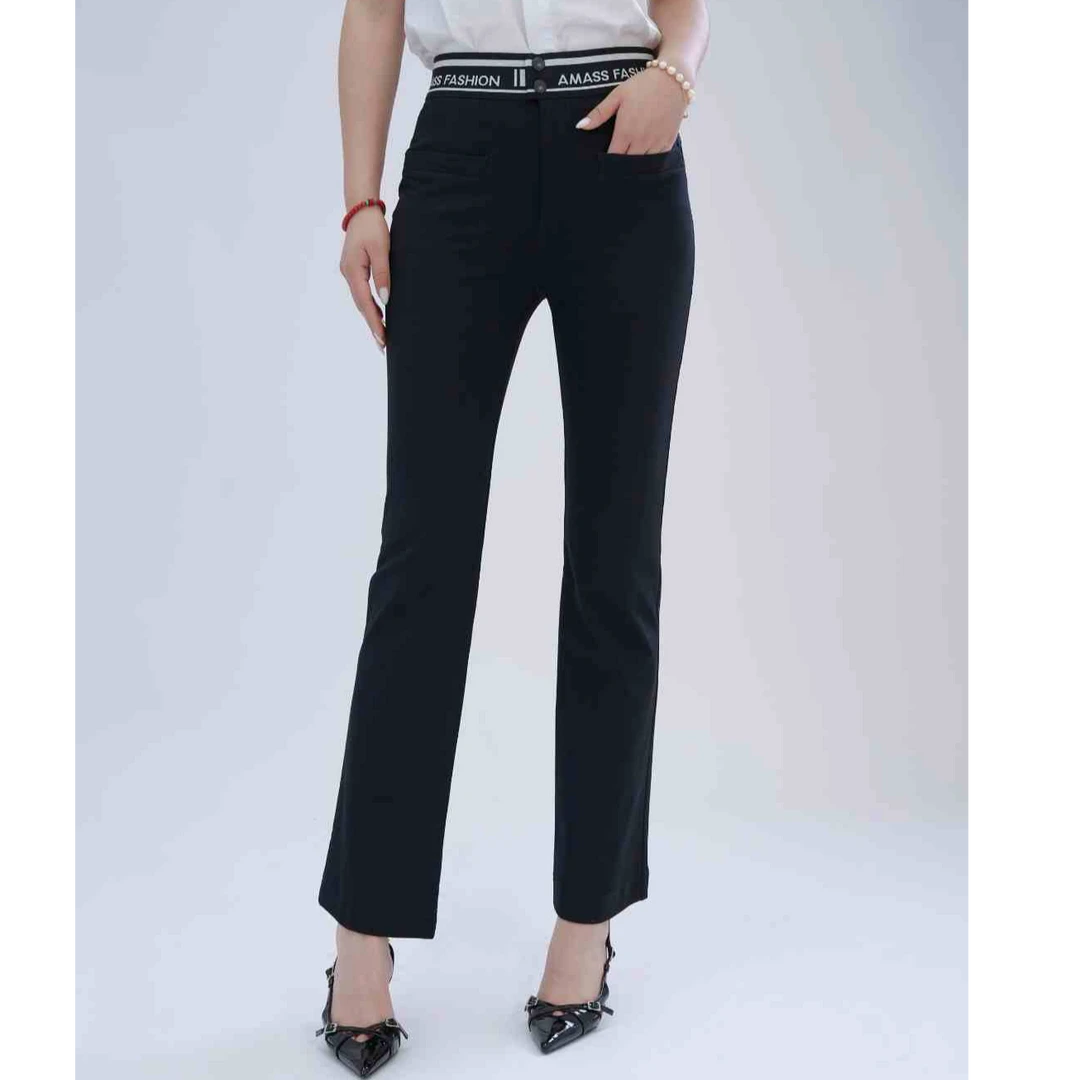 AMASS/阿玛施阿玛施字母腰头微喇裤时尚修身显瘦5100460