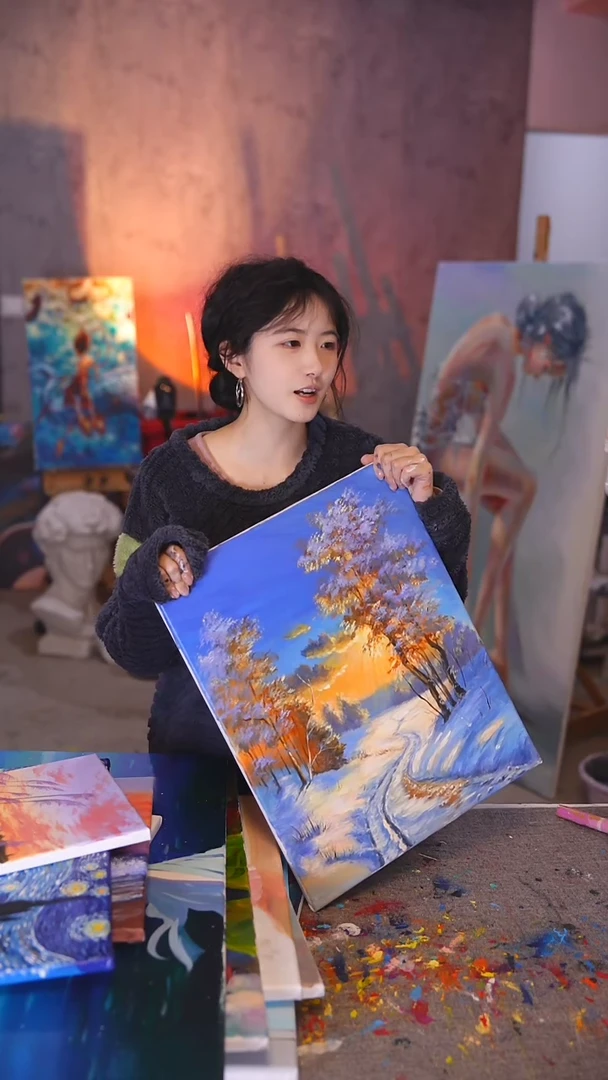 【闪购商品】油画雪景丙烯画纯手绘不加