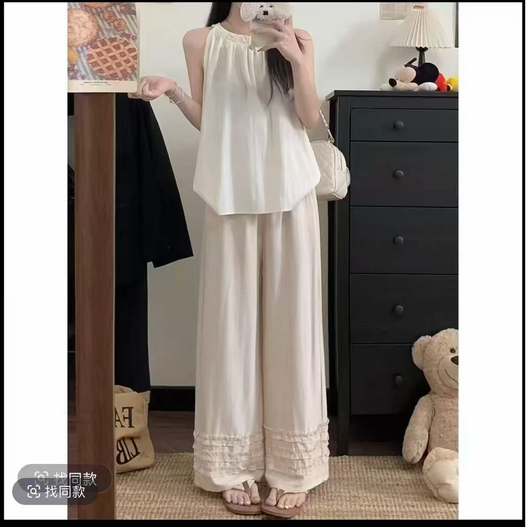 夏季松紧INS风高腰休闲花边裤