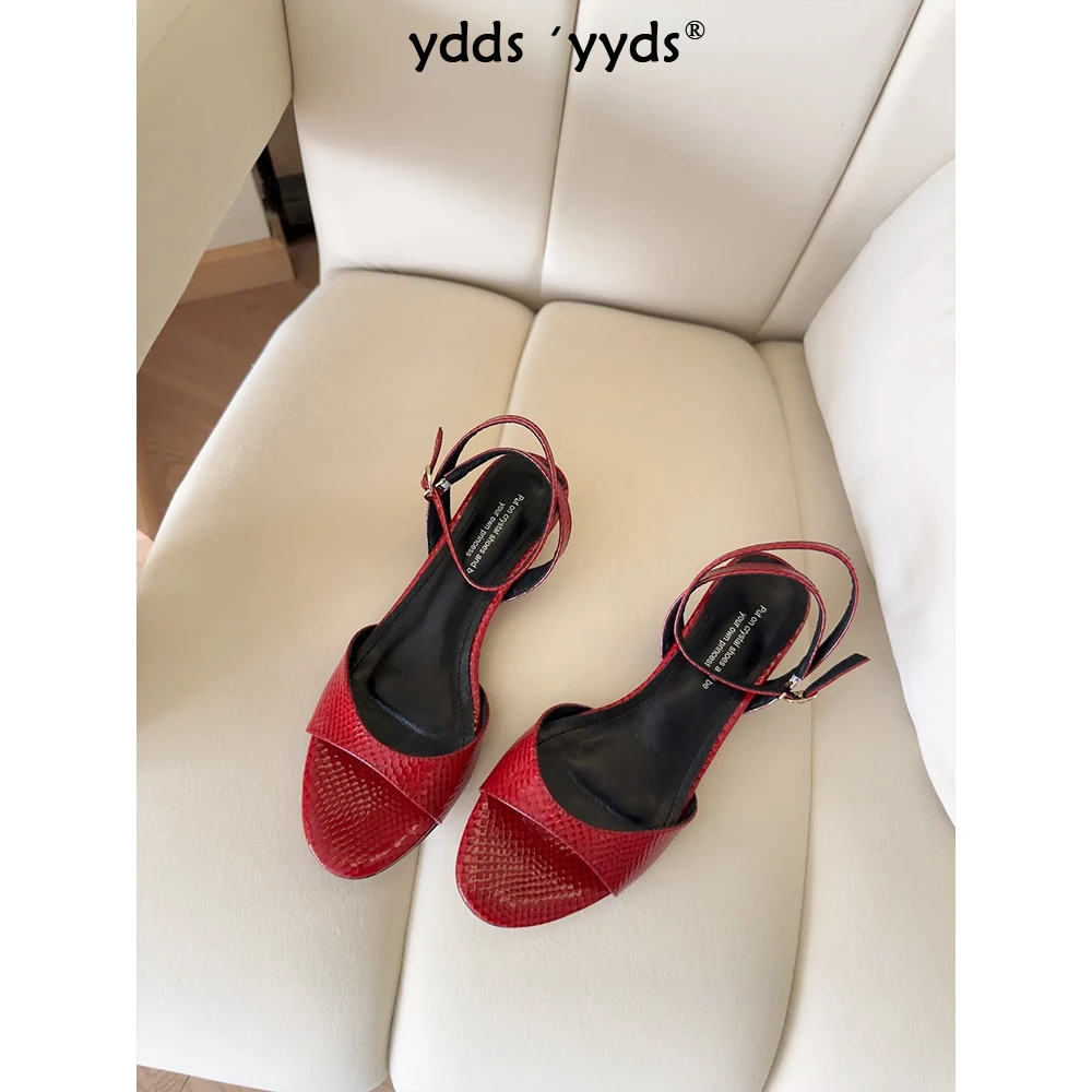 YDD/25夏季浮力款复古风情鱼嘴简约优雅百搭圆头中跟粗跟凉鞋