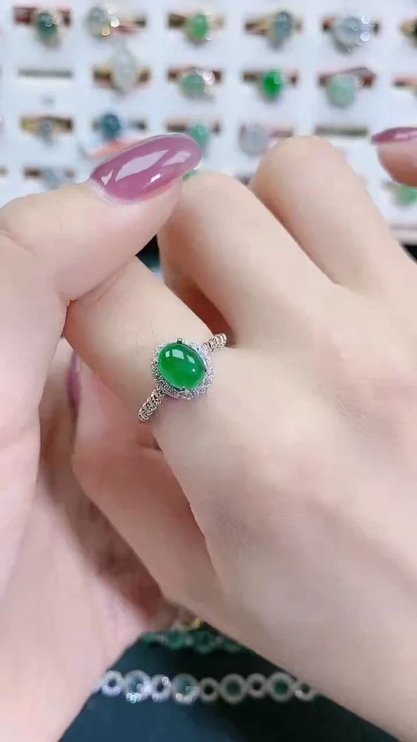 翡翠戒指银S925镶嵌天然翡翠
