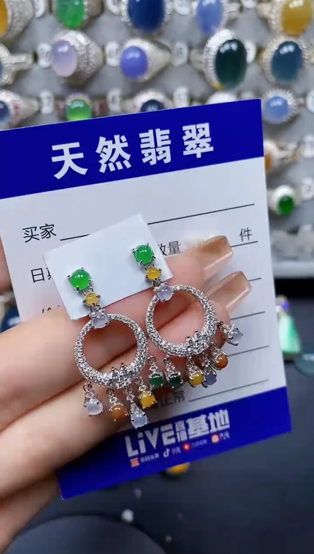 翡翠银S925镶嵌耳饰360