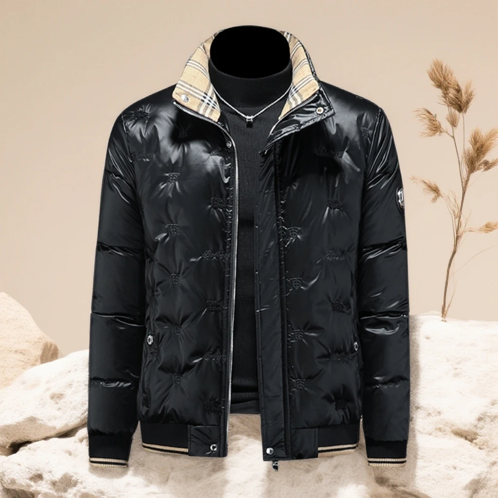 诺顿雷斯时尚暗花立领羽绒服男休闲冬季新款男士大码厚羽绒外套潮