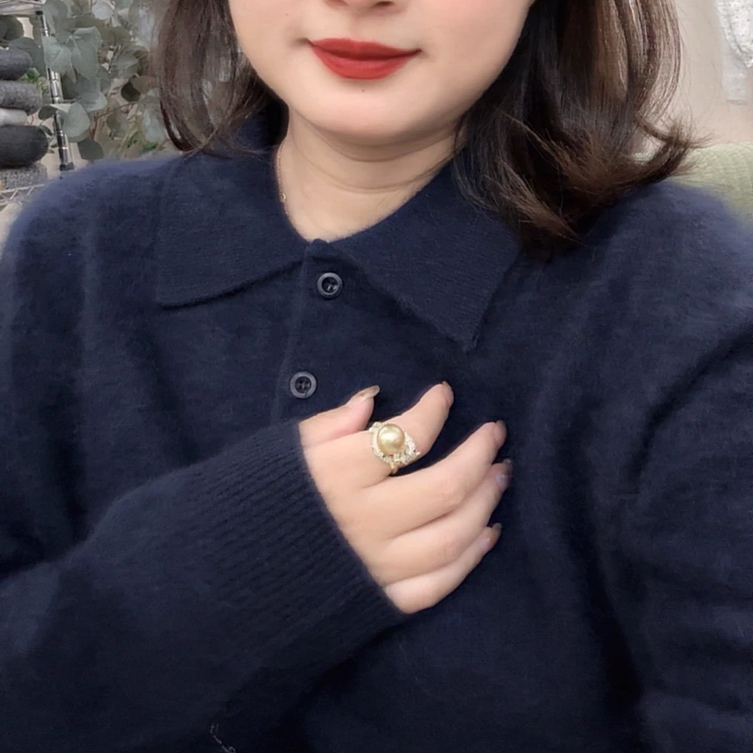 3475【温柔软糯翻领毛衣】秋季新款女士韩版宽松外穿高级感上衣