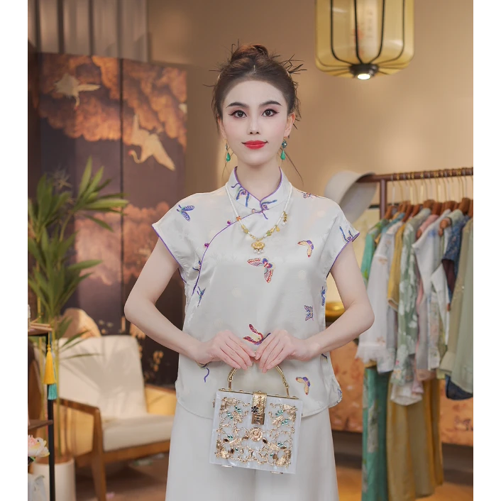 《 兰若词-短袖》新中式刺绣时尚休闲百搭透气短袖国风上衣
