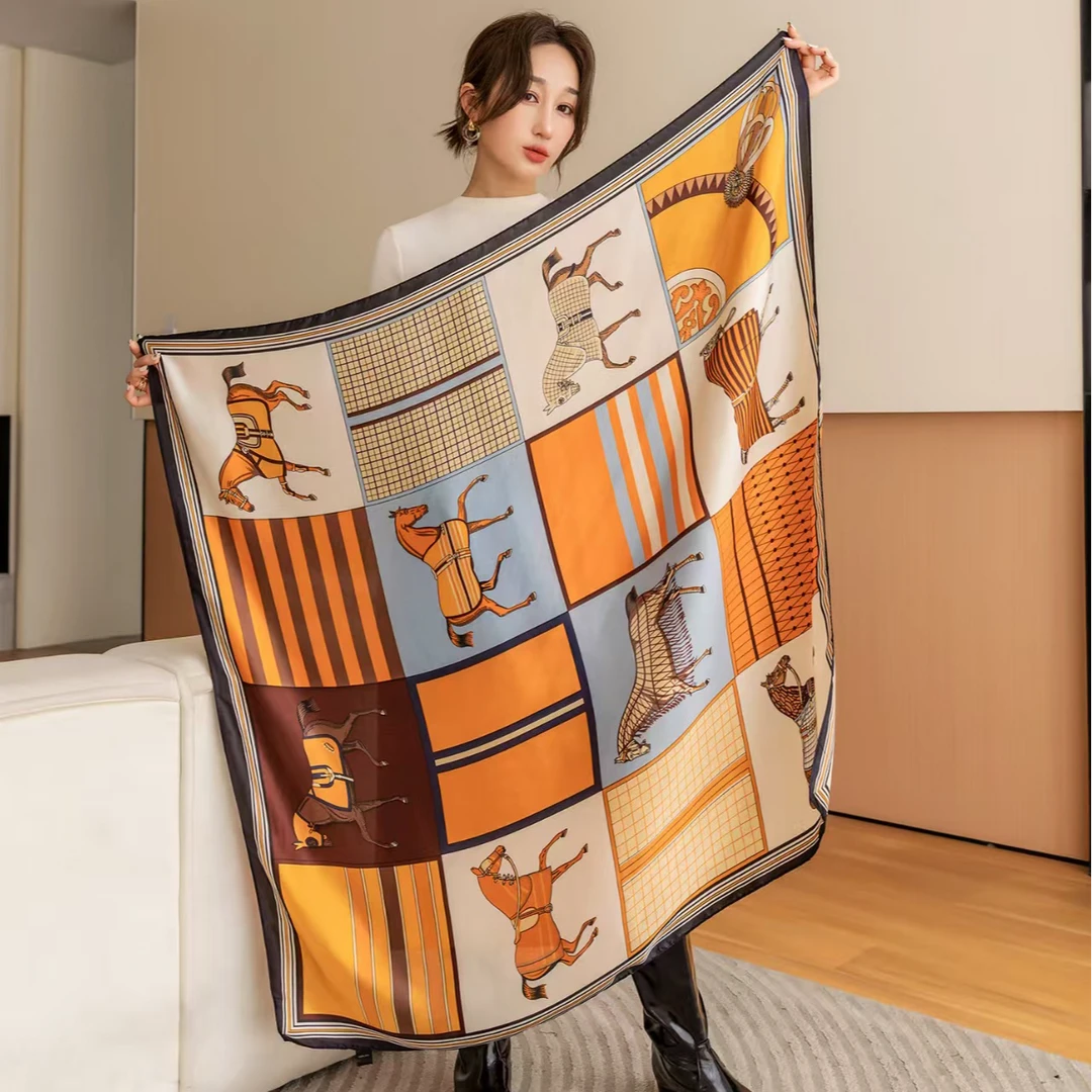 法式轻奢战马橙色丝巾110*110 JJ