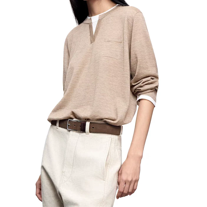 1785【精纺假两件针织衫】鄂圆领宽松舒适针织T恤套衫2025年