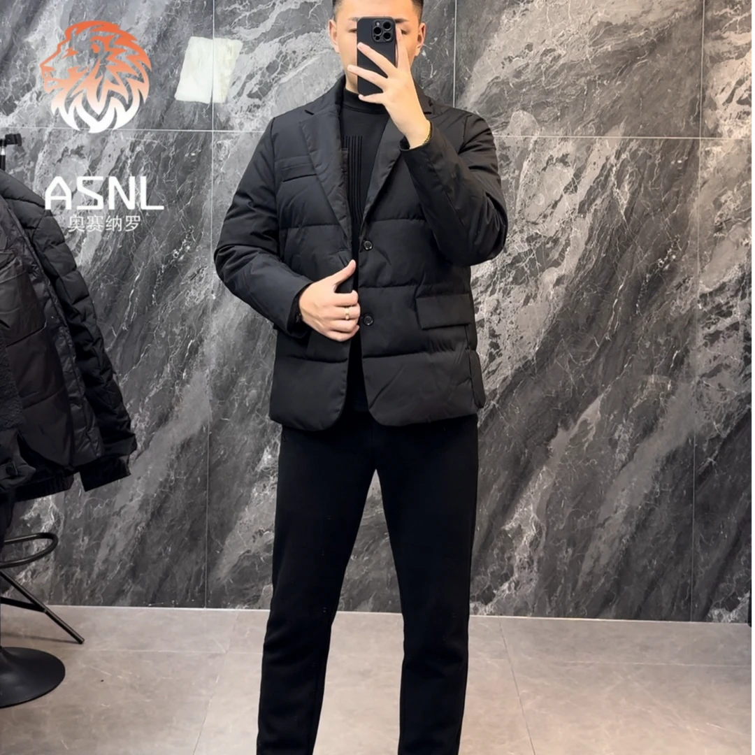 商务轻便黑色上班西装领棉衣男外套纯色短款修身棉袄西服厚棉服潮