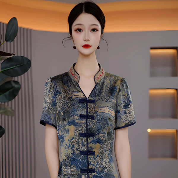 2025气质新中式复古中国风修身精致优雅提花时尚套装两件套M-XL