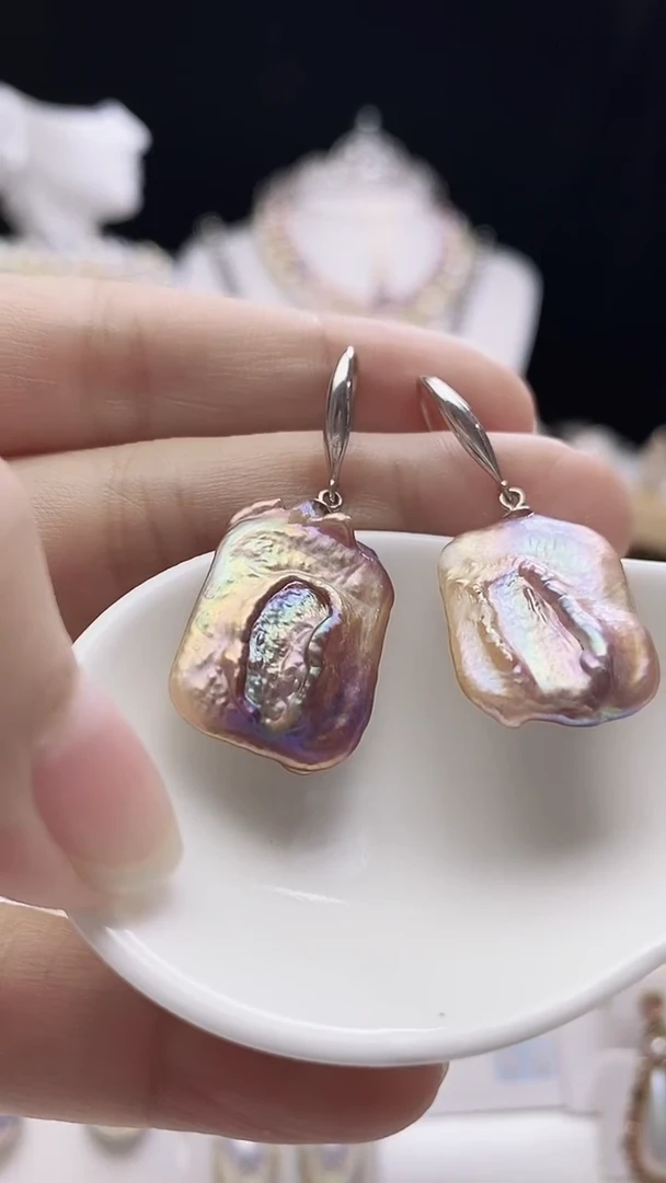 【闪购商品】淡水珍珠耳饰银S925镶嵌淡水巴洛克珍珠耳钩