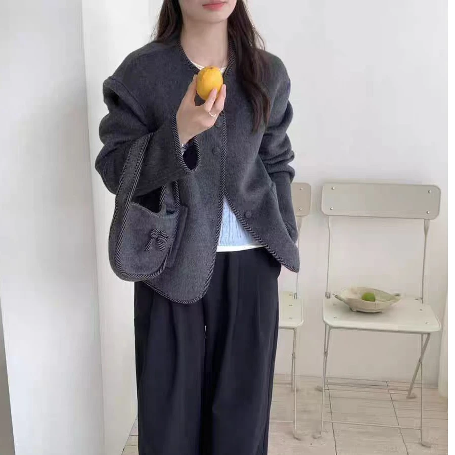 【艺菲专属】法式小香风小个子圆领毛呢外套BQYY610