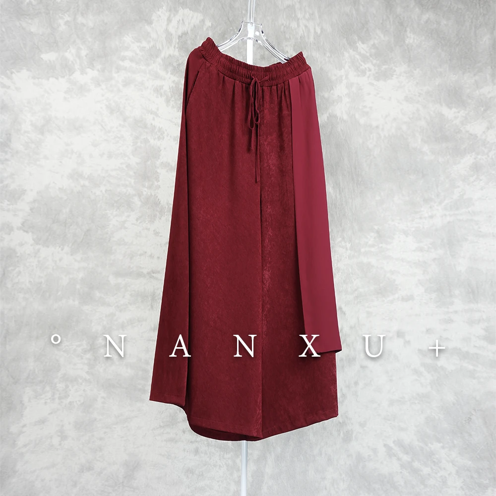 NX210[惊鸿]拼接时尚裙裤阔腿裤秋冬红色宽松百搭秋季长款纯色