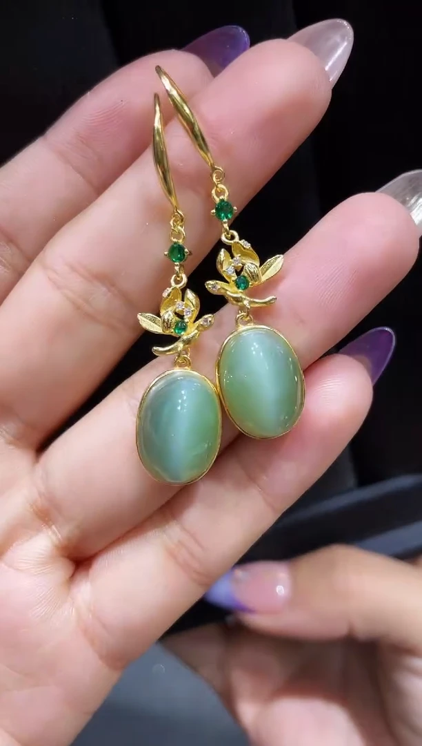 【闪购商品】和田玉耳环银S925镶嵌多样性发一