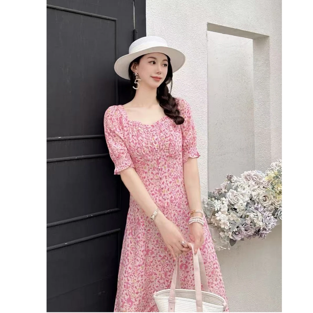 【高奢•墨雪】H081重工高品质新款复古长裙碎花显瘦气质夏季