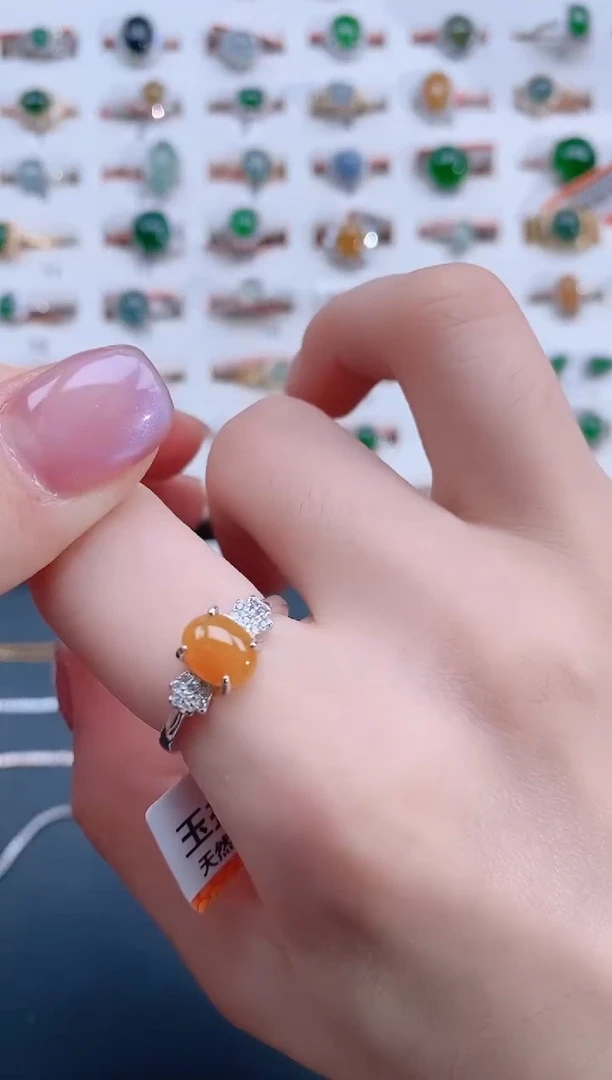 翡翠戒指银S925镶嵌天然翡翠