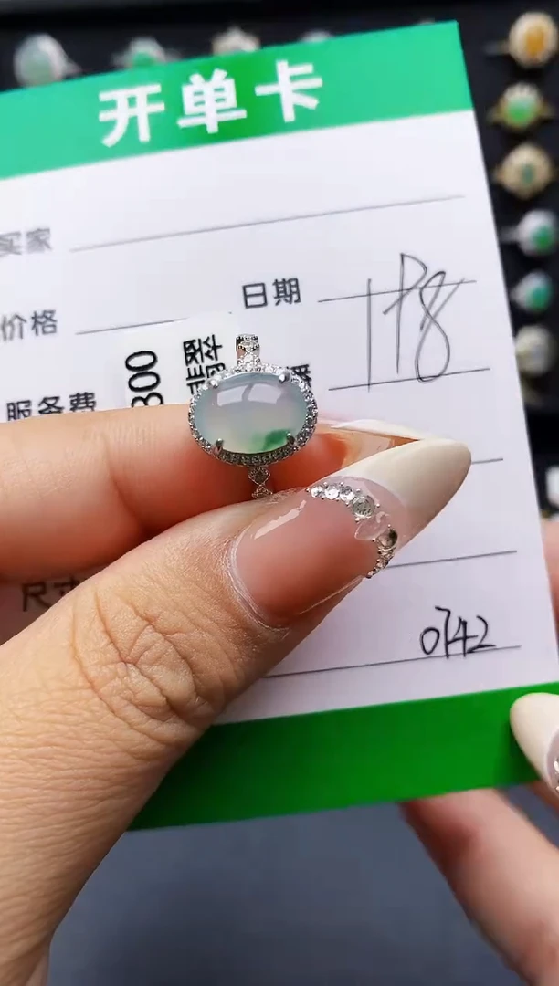 翡翠戒指银S925镶嵌0742