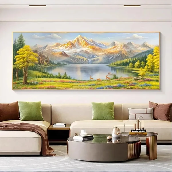 日照金山聚宝盆客厅山水沙发背景墙装饰画高档大气横幅挂画